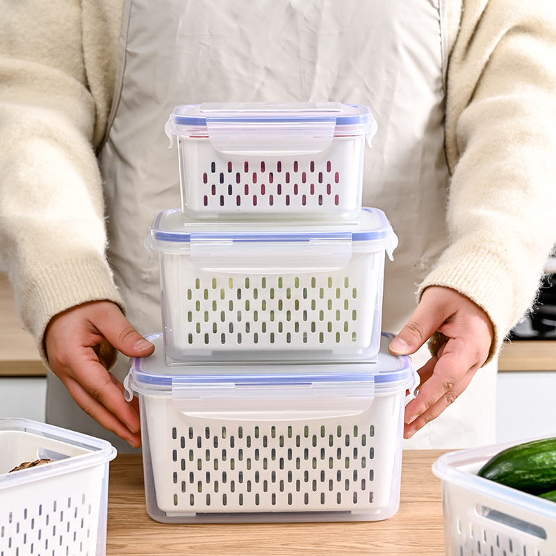 1pc Two-layer Plastic Refrigerator Storage Box With Draining