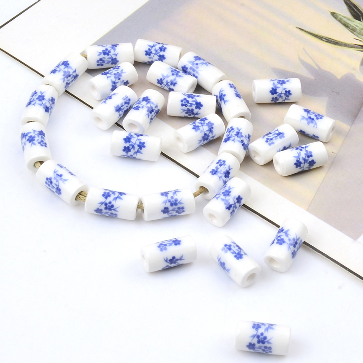 Ceramic Beads, Porcelain Beads, Clay Beads, Floral Beads, Flower Beads,  Oriental Beads, 12mm Beads, Large Beads, Ceramic 12mm, Painted Beads 