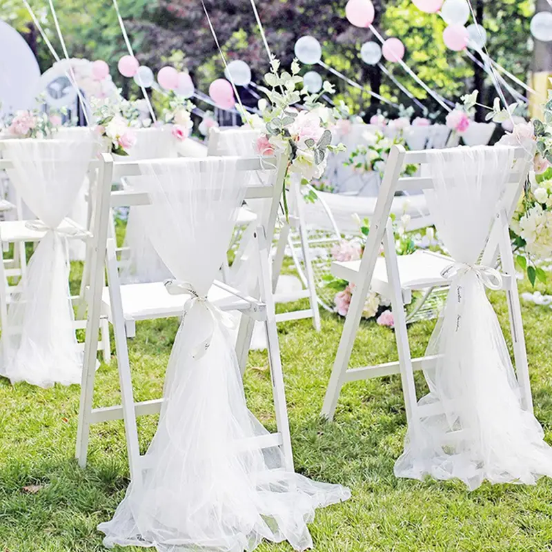 Wedding Chair Back Decoration White Yarn Wedding Supplies - Temu