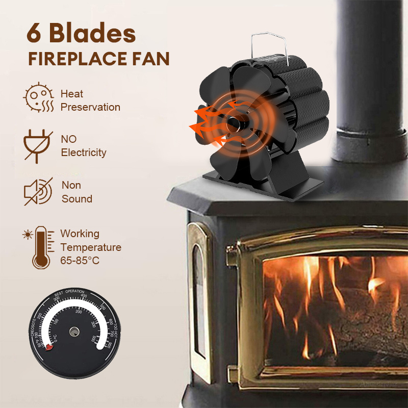 Updated Large 6-Blade Wood Stove Fan Heat Powered, Quite Operation  Fireplace Fan Home Heating Non Electric Wood Stove Accessories with  Magnetic Thermometer $38.99 Free For  USA Product Testers, DM ME IF