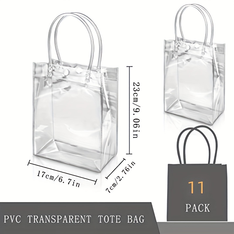 2pcs/Set Clear Gift Bags with Handles, PVC Clear Plastic Gift Wrap Tote Bags  for Party, Wedding, Birthday, Christmas (White Color)