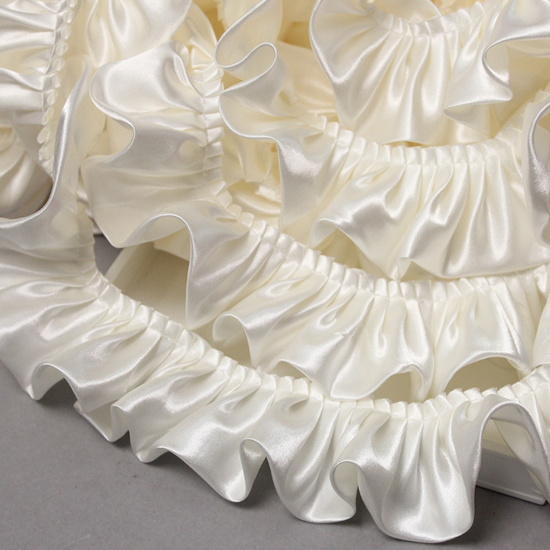 5 Yards Retro Ruffle Pleated Chiffon Trim Dress Bag Decoration Tulle Fabric  Applique Trimming Craft Sewing (White Ruffle)
