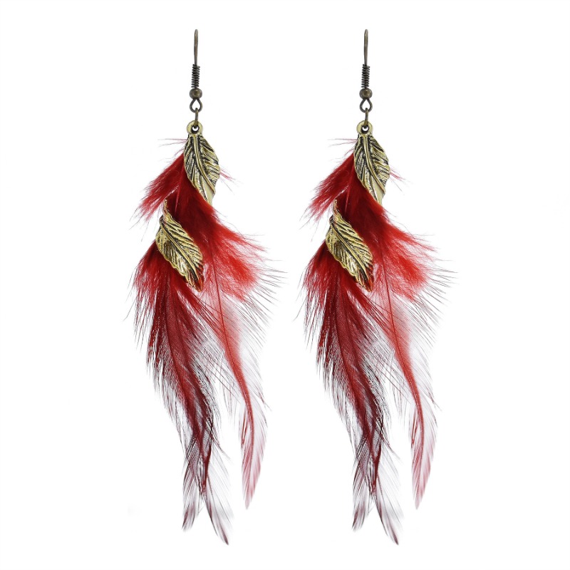

Colorful Feather Metal Leaf Design Dangle Earrings Bohemian Ethnic Style Zinc Alloy Jewelry Holiday Ear Ornaments