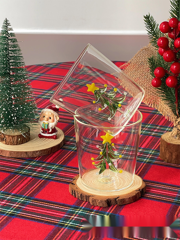 1個 クリスマス3dガラスカップ ウォーターカップ内のクリスマス