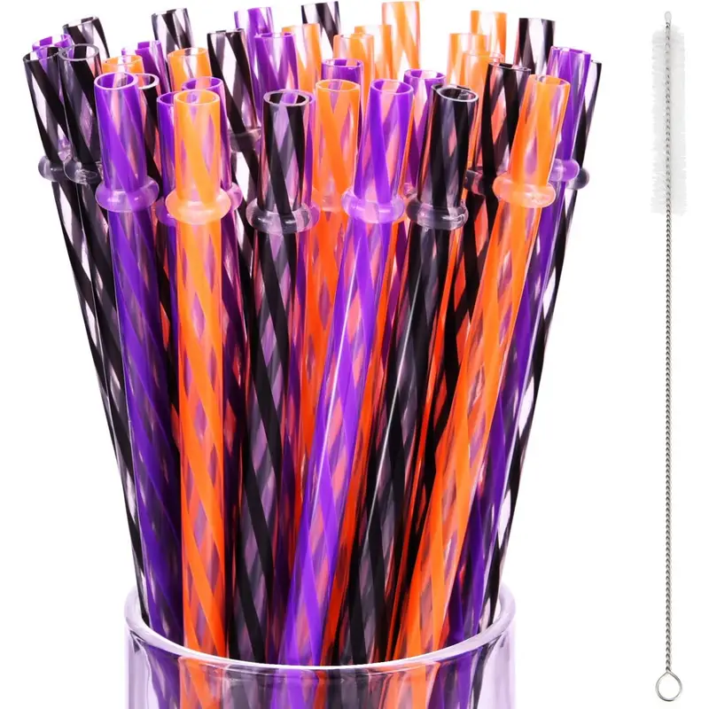 Halloween Straws Plastic Reusable Straw With Straw Cleaning Brush For  Halloween Party Family Supply, (halloween Color) - Temu