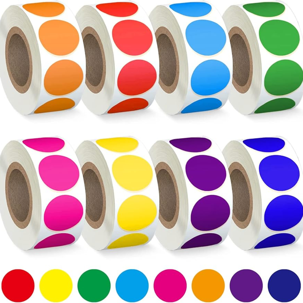 

4000pcs 3/4" Colored Dot Stickers Circle Color Coding Labels, 8 Color Style Colorful Coding Label Sticker For Office, Student Classroom (8 Rolls, 3/4 Inches)