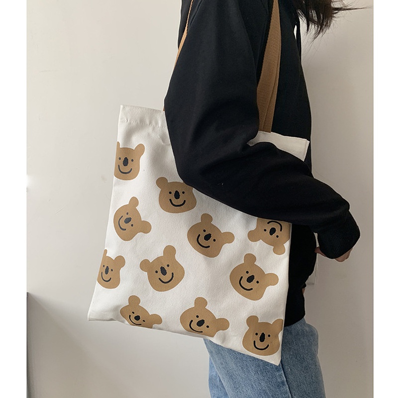 Cartoon Bear & Plaid Print Shoulder Bag, Canvas Handbag For School, Women's  Versatile Shopper Bag - Temu