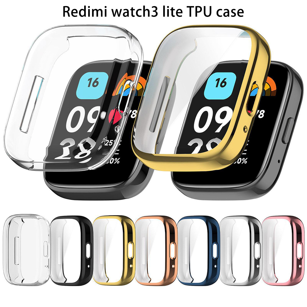 Holilo Pack of 2 Case with Tempered Glass Screen Protector Compatible with  Xiaomi Redmi Watch 3 Active All-Round Protective Case, Full Coverage
