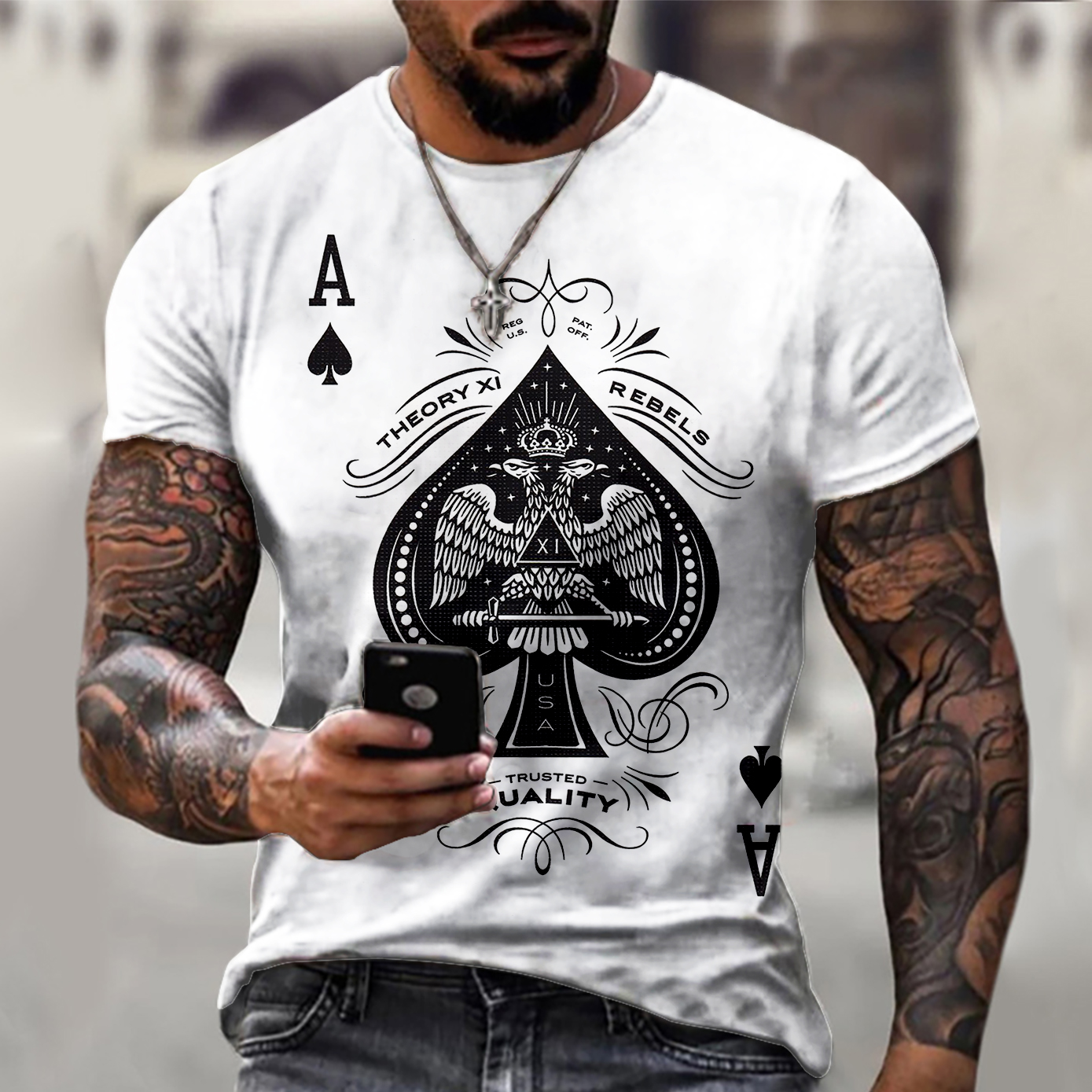 

Men's 3d Spade A Graphic T-shirt - Black, Loose Fit, Hip Hop , Polyester, Machine Washable, Ideal For Summer & Autumn