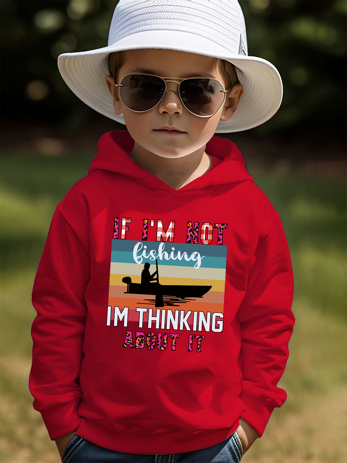 Real Man Fishing Print Kid's Hoodie Causal Pullover Hooded - Temu