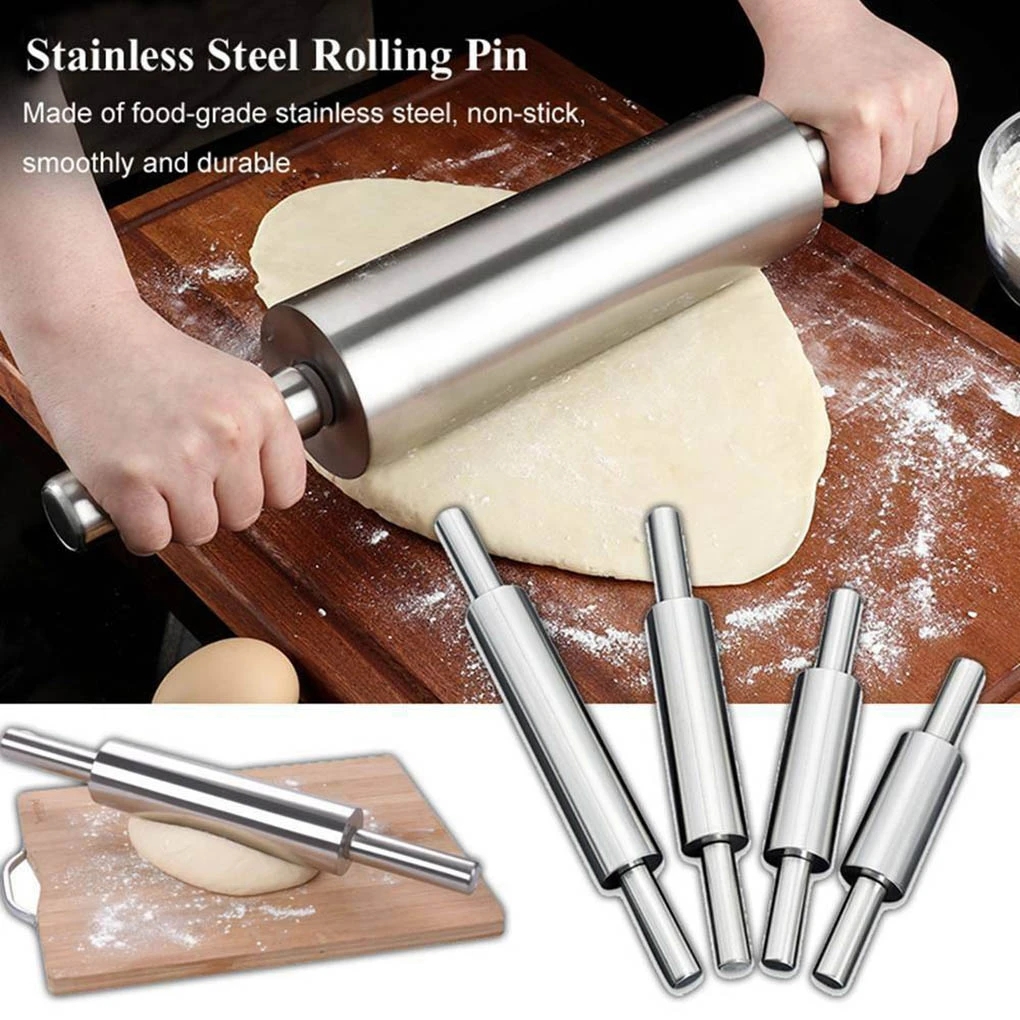 1pc steel rolling pin paste pizza pastry dough roller baking tool details 1