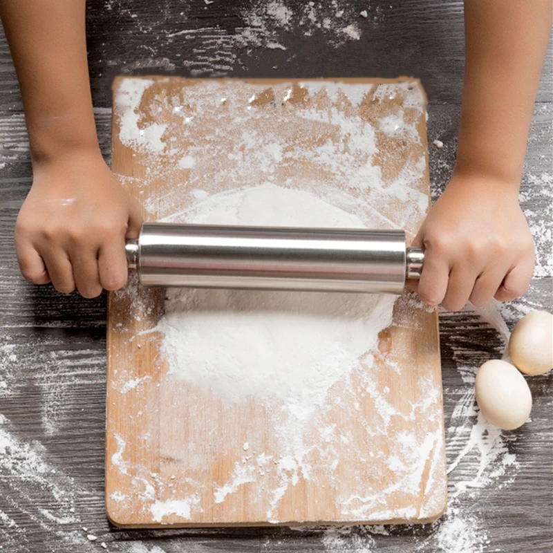 1pc steel rolling pin paste pizza pastry dough roller baking tool details 0