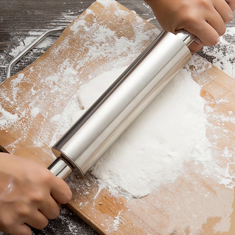 1pc steel rolling pin paste pizza pastry dough roller baking tool details 6
