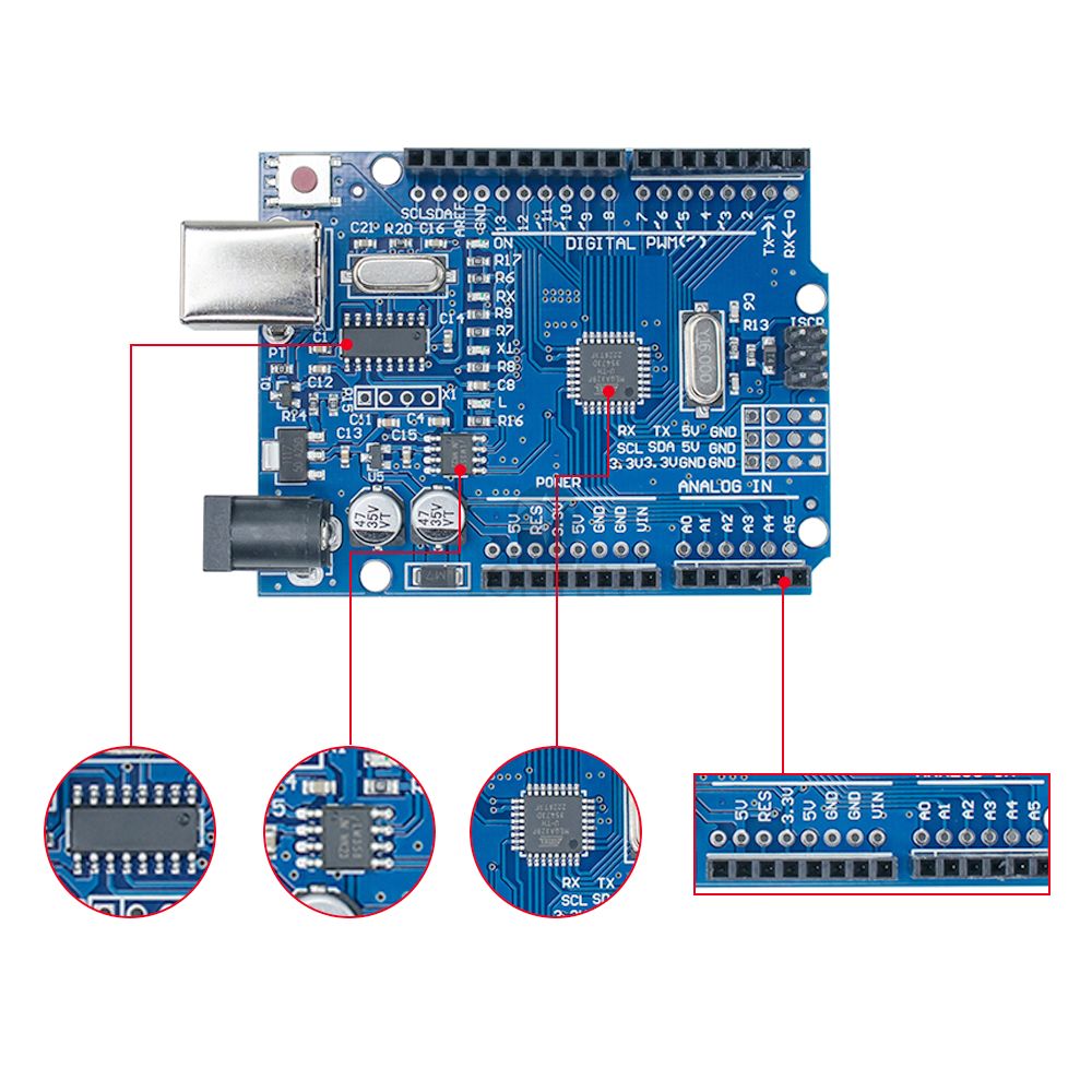 Utilité des composants élctroniques de la carte Arduino UNO R3