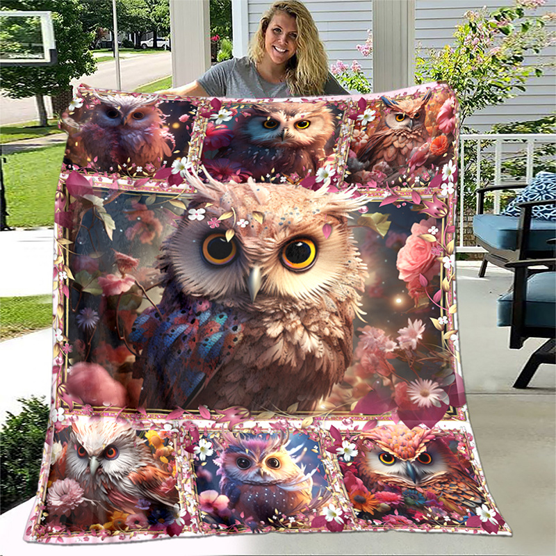 TEMU 1 Stück Cozy Owl Blumendruckdecke – Leichter Flanellüberwurf Für Sofa, Bett, Reisen, Camping, Wohnzimmer, Büro, Couch, Stuhl Und Bett –