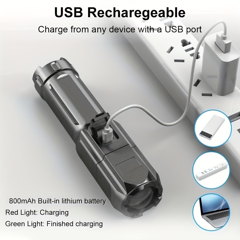 1個 ポータブルUSB充電式懐中電灯 LED夜間灯 格納式ハイライト照明 アウトドア・キャンプ・夜釣り用照明器具 Temu Japan