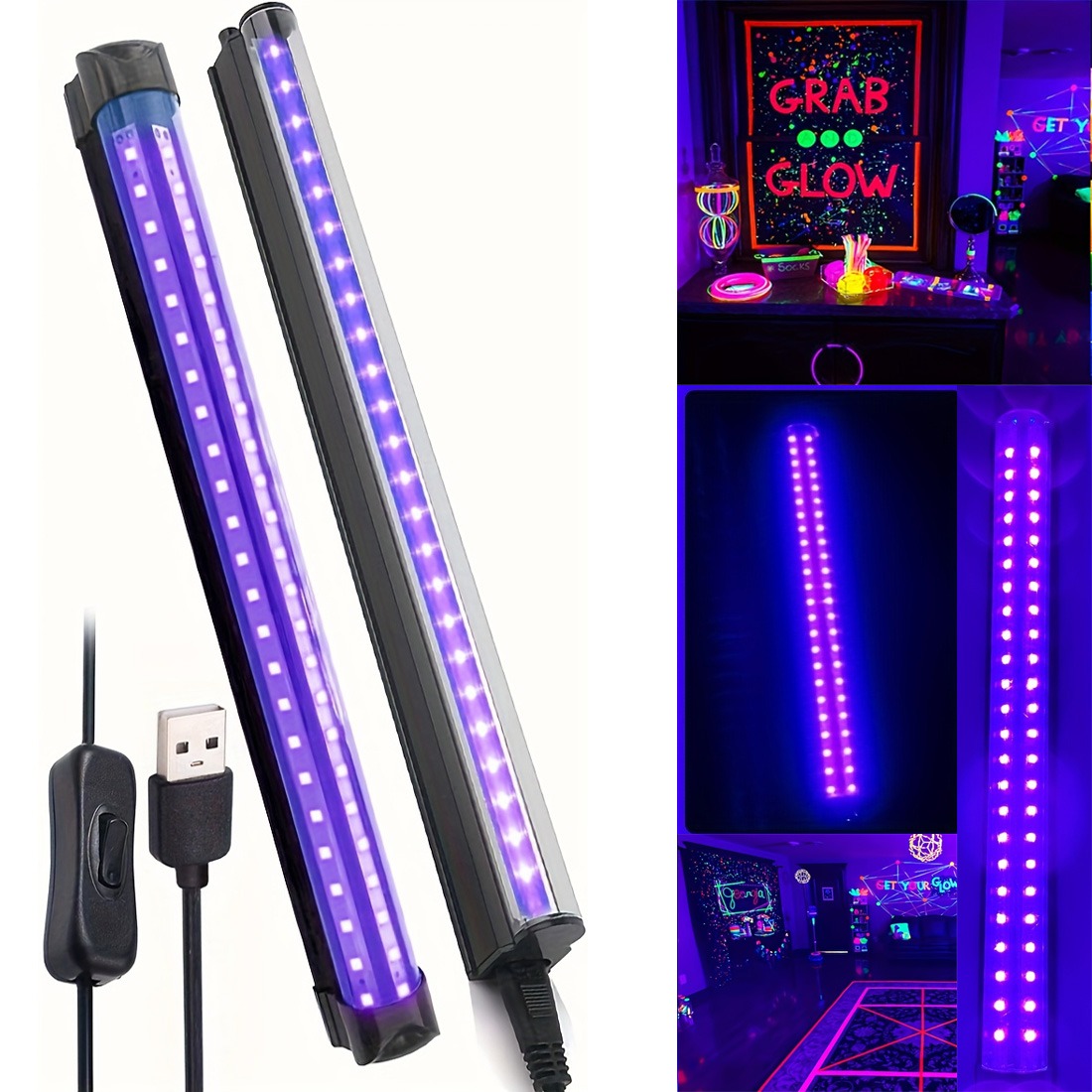 Led Black Light Bar Usb Uv Blacklight Tube Glow In The Dark - Temu