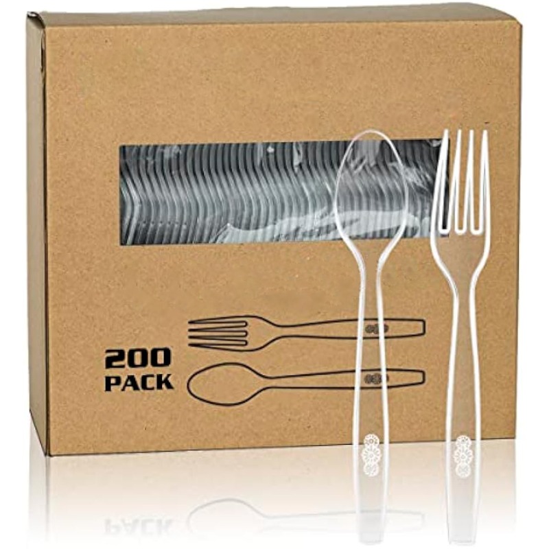 100pcs Pack Disposable Clear Plastic Cutlery Heavy Duty Plastic