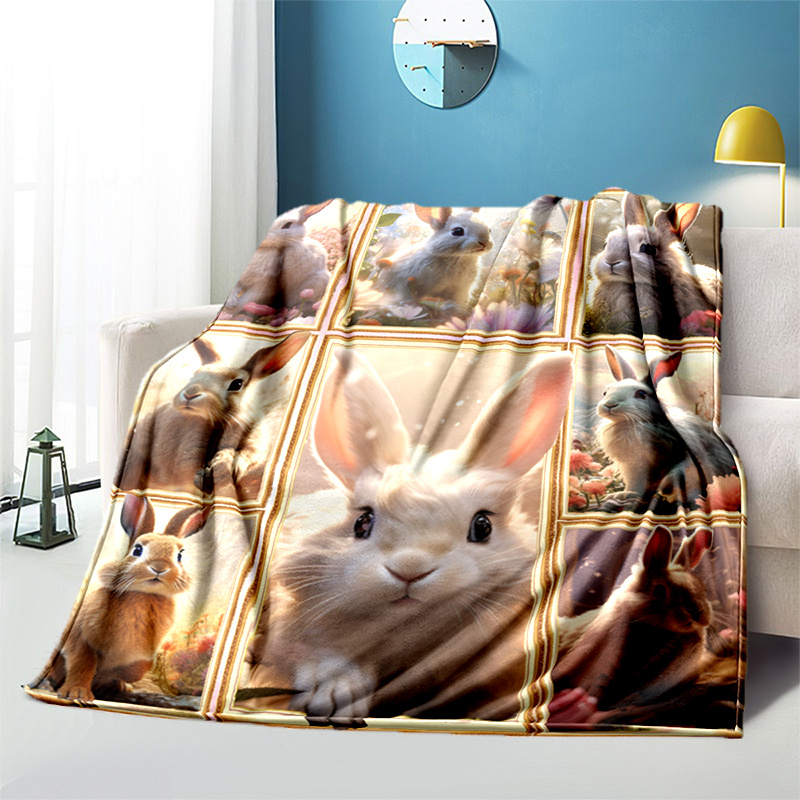 Cozy Fantasy Cute Bunny Print Blanket Lightweight Flannel Temu