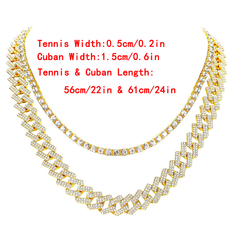 Men's Hip Hop Tennis Chain Cuban Link Chain Combination - Temu