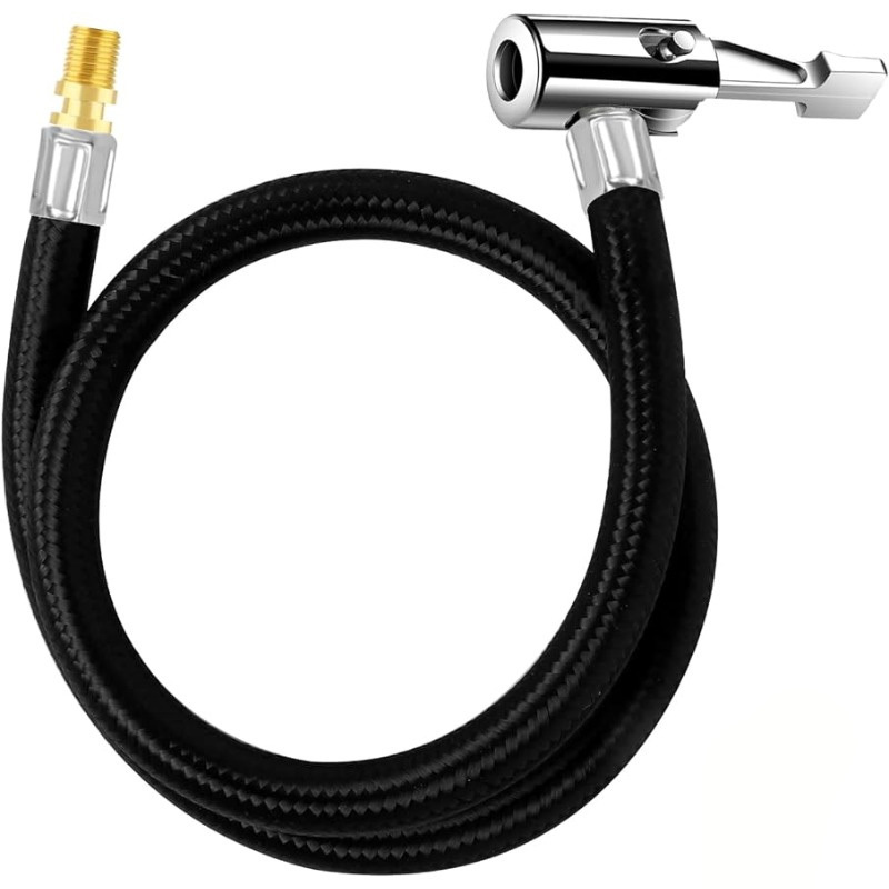 

20-inch Universal Tire Inflator Hose With Air Chuck, Braided Synthetic Rubber, To Valve Adapter For Air Compressor