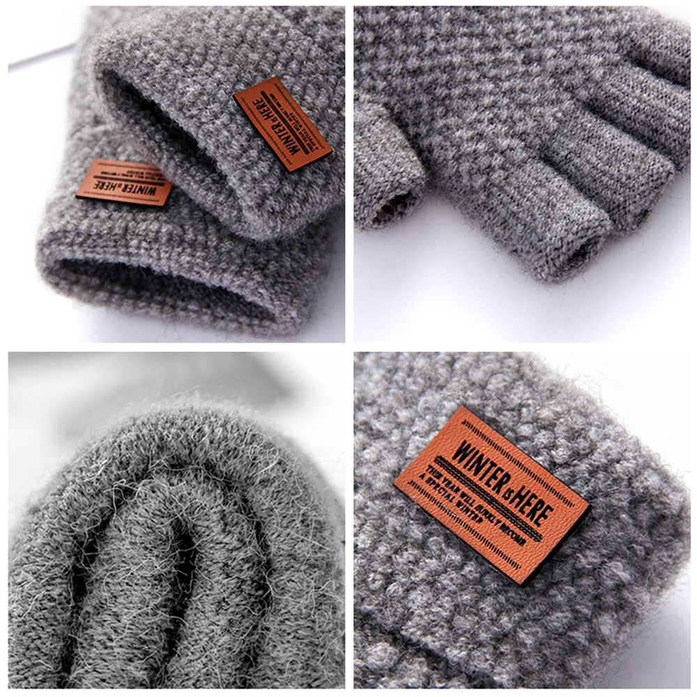 Alpaca Wool Fingerless Gloves Men Women Knitted Warm Winter Half
