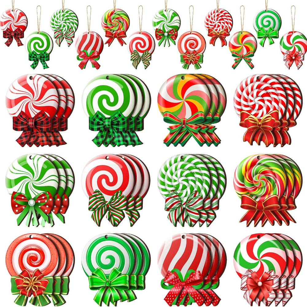 24pcs Wooden Christmas Winter Brown Gingerbread Candy Theme Party Gathering  Holiday Tree Hanging Celebration Home Decorations