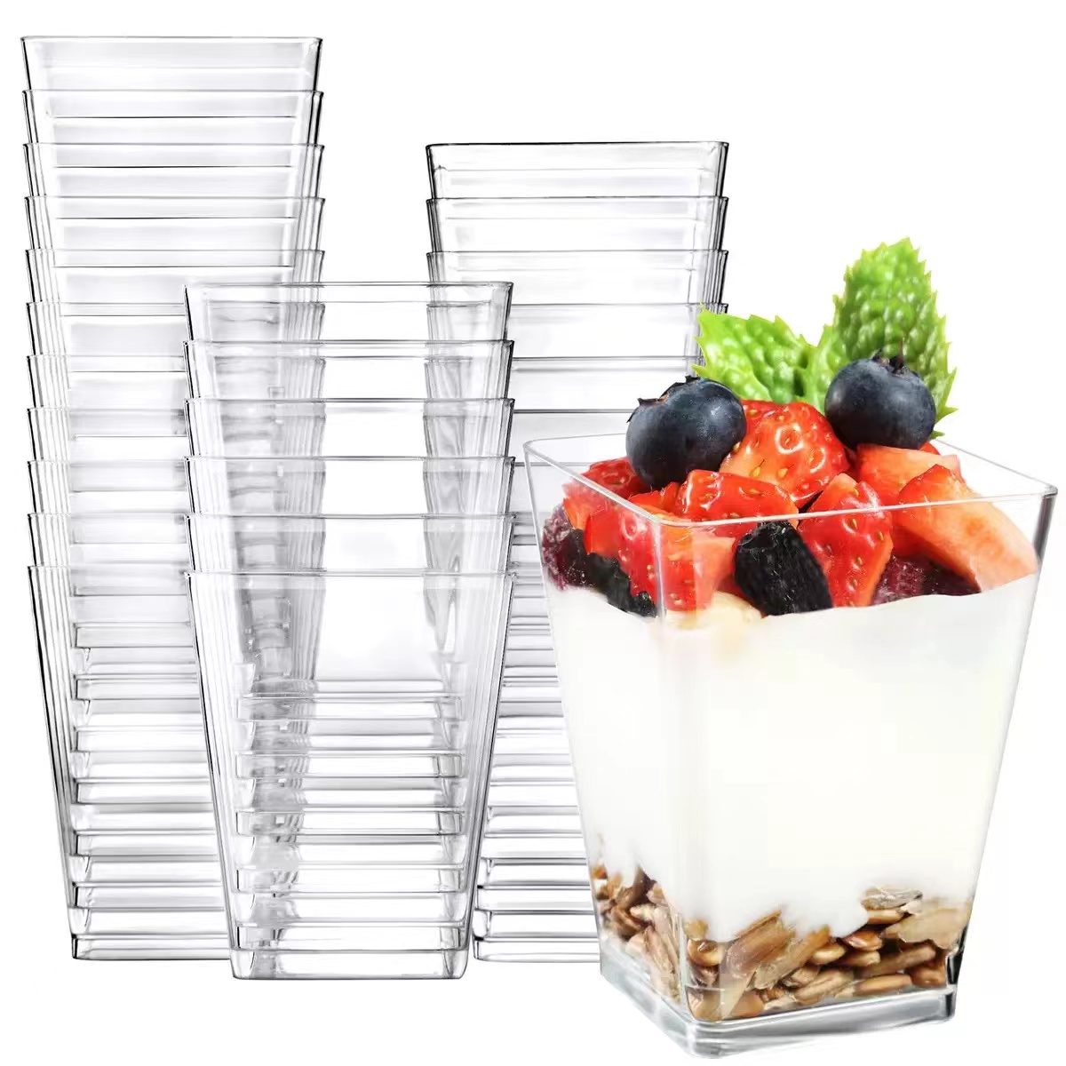 50 Pack 5 Oz Dessert Cups with Dome Lids and Spoons Mini Parfait Cups Clear  Plas