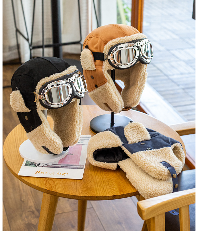 Trendy Winter Ski Hat Glasses Solid Color Thick Warm - Temu