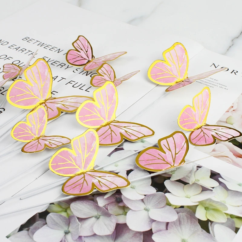 10pcs Golden Butterfly Cake Decorations Happy Birthday Acrylic Cake Topper  Simulation Butterflies Wedding Party Decor