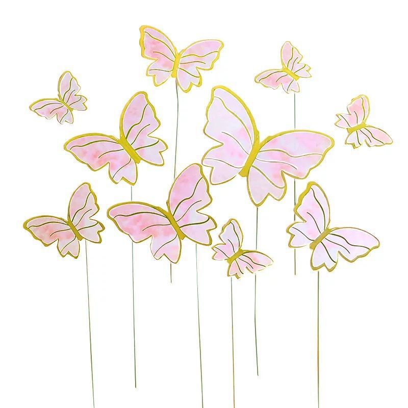 10pcs Golden Butterfly Cake Decorations Happy Birthday Acrylic Cake Topper  Simulation Butterflies Wedding Party Decor