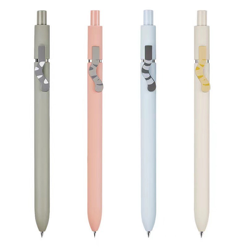 6Pcs/lot Kawaii Black Cat Tail Gel Pen 0.5mm Color Cats Press Style  Automatic Pen