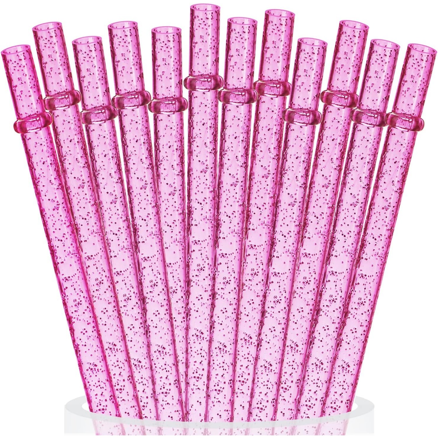 Set Of 12 Straws, With Cleaning Brush 9 Reusable Tritan Plastic Straws,  Replacement Glitter Sparkle Drinking Straws For 24 Oz - 30 Oz Mason Jars/ Tumblers,Dishwasher Safe