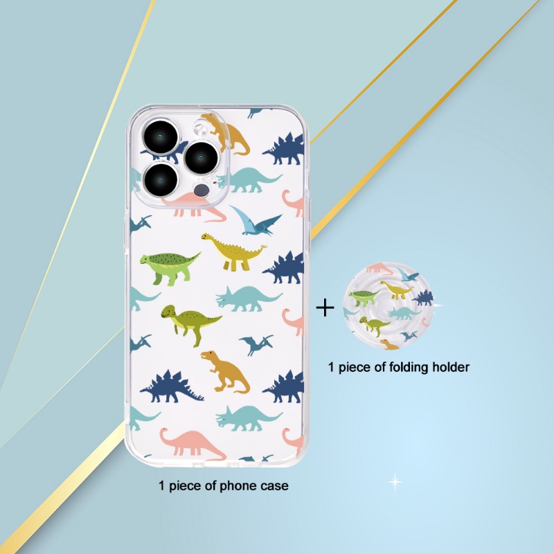 Clear Phone Case Dinosaur Uv Printing A Standing Holder 360 Temu