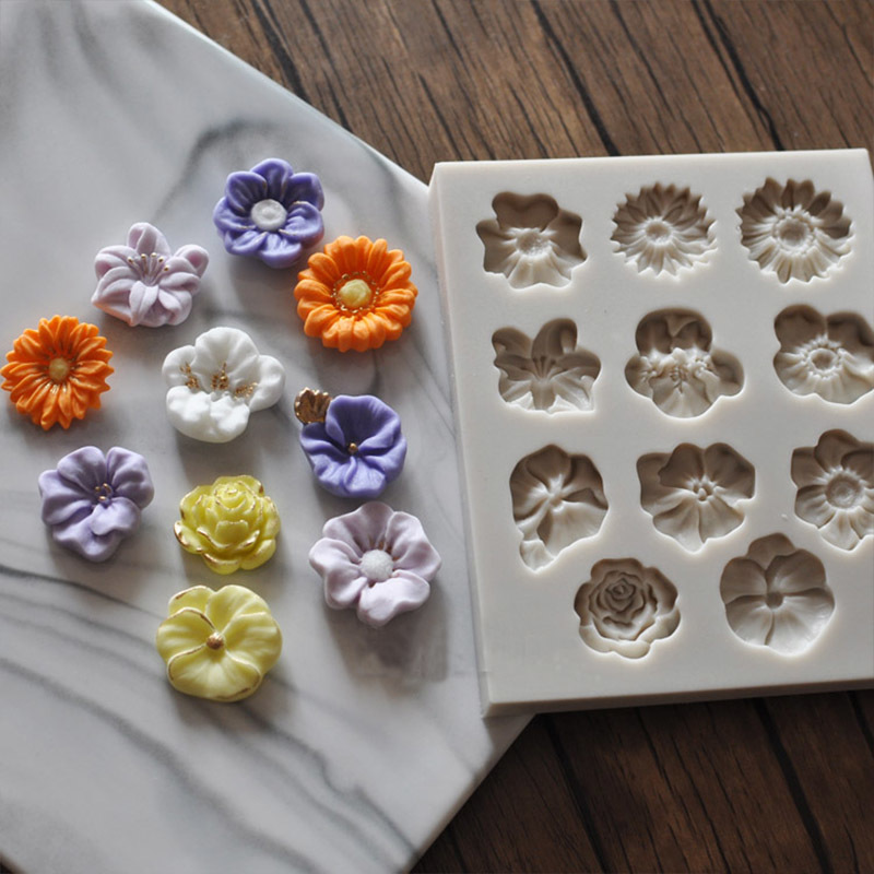 Sunflower Rose Flowers Shape Silicone Mold Cake DIY Decoration Chocolate 3D  Mould Tools Color Random