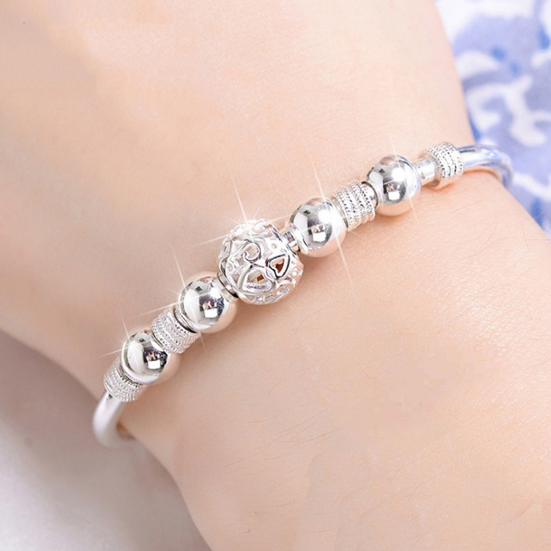 

Luxury Design Women's Silver Plated Bead Bracelet Bangle Jewelry Gift