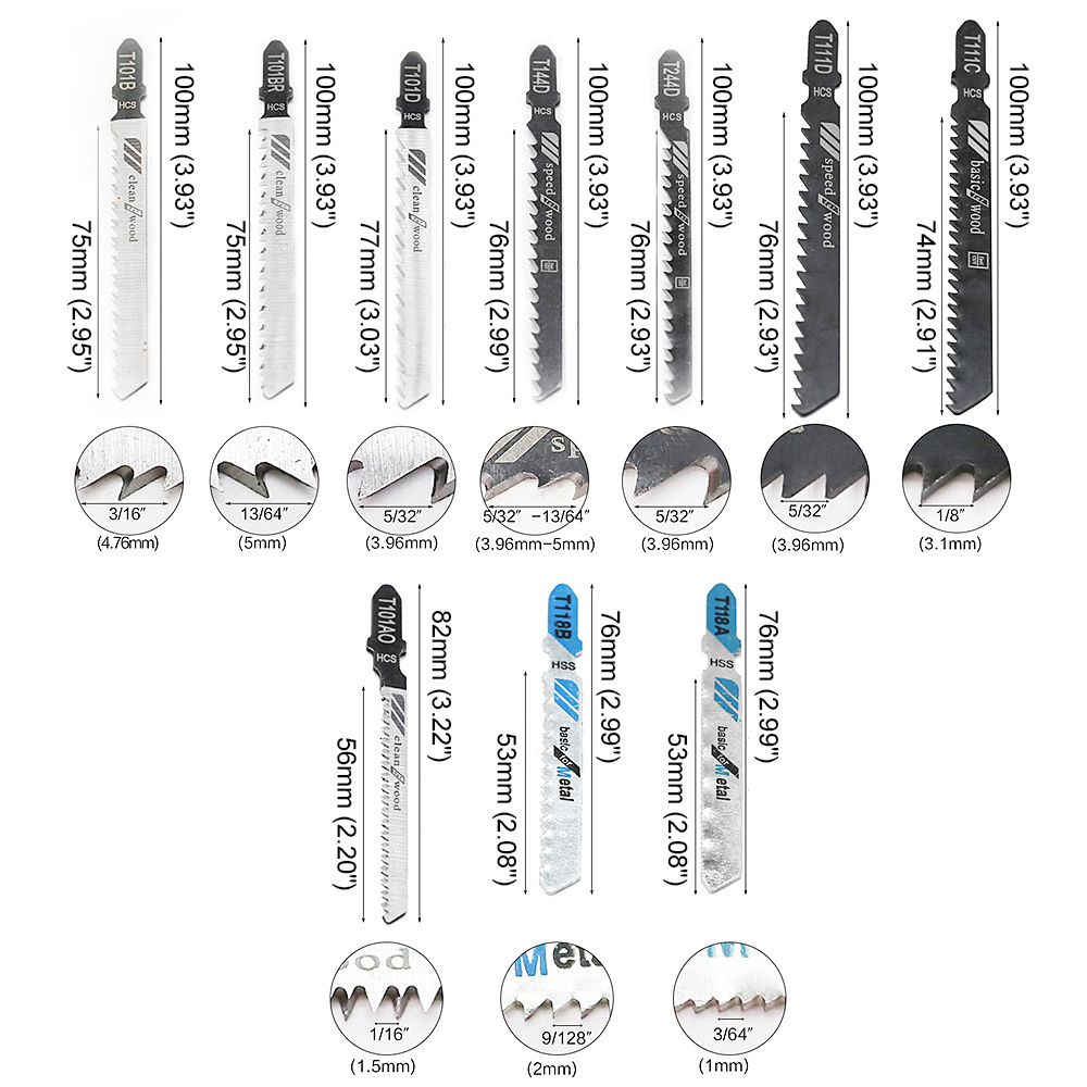 Jigsaw Blades Set T-shaft Hcs Assorted Jig Saw Blades For Wood Plastic And  Metal Cutting Incl. Plastic Box For Bosch Black & Decker Makita Metabo  (t119bo T119b T111c T218a T118a T118b T ) 