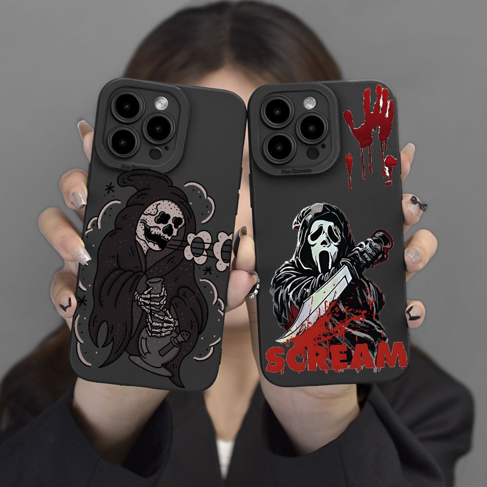 Funda transparente gótica con estampado completo de esqueleto para iPhone X  XR XS SE 7 8 11 12 13 14 15 Pro Mini Plus Pro Max carga inalámbrica