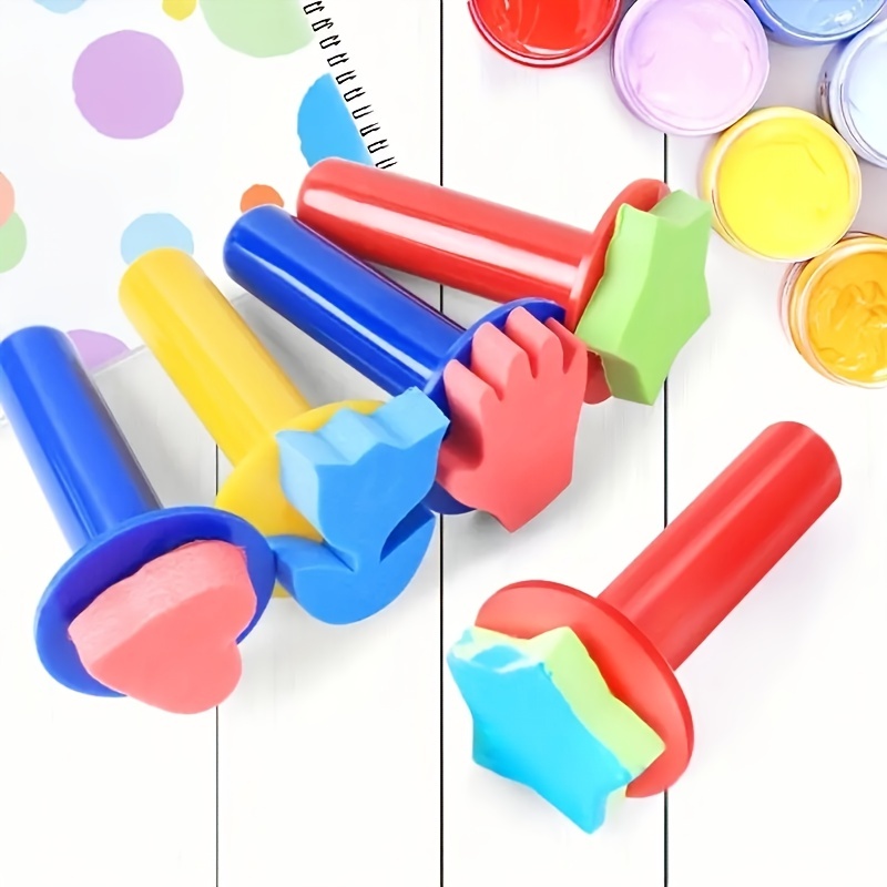 

6pcs Random Color Diy Graffiti Pattern Stamp Sponge Paintbrush - Create Fun & Colorful Art With Eva Handle!