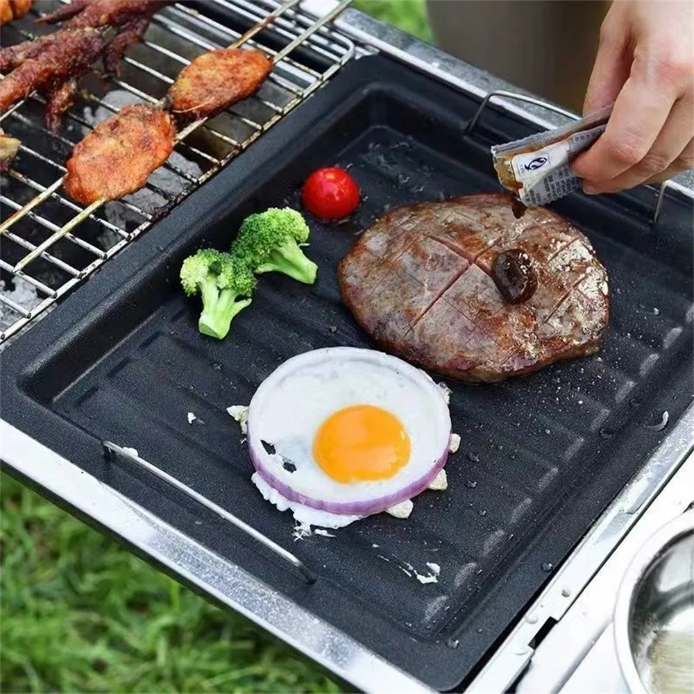 Nonstick Grill Pan With Handle Outdoor Barbecue Grilling Plate For  Vegetable Steak Meats Bacon Fish Camping Frying Barbecue Pan - Temu