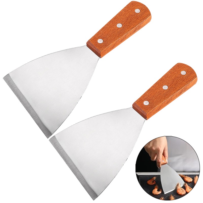 

2pcs Stainless Steel Slant Grill Griddle Spatula Scraper Diner Flat Straight Blade For Food Service, Cleaning Supplies, Barbecue Cooking Restaurants