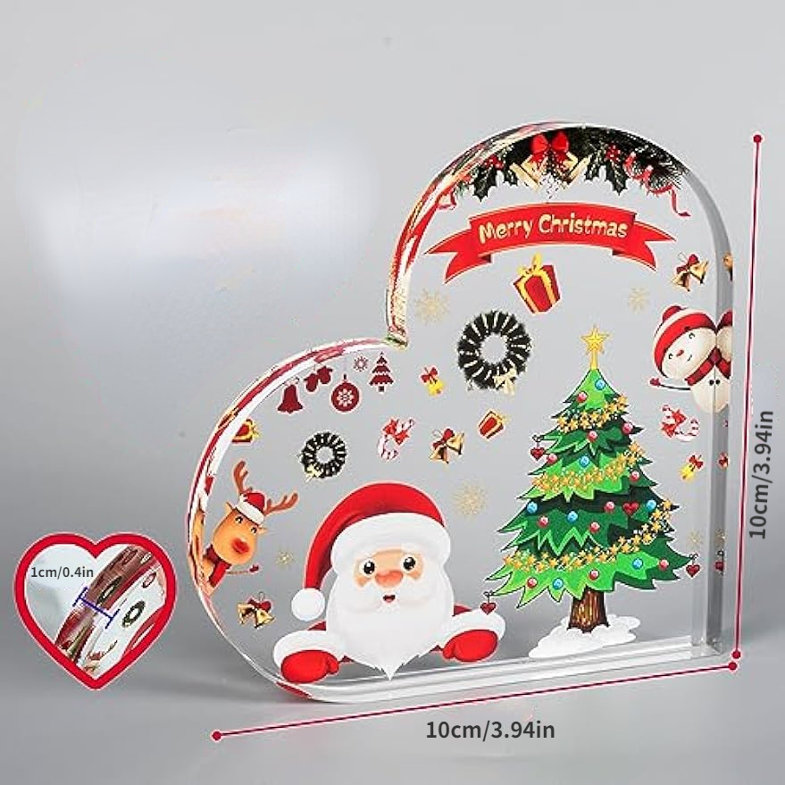 1pc Acrylic Heart Plaque,Unique Christmas Gifts & Christmas  Decorations,Suitable For Christmas Party Decoration,Christmas Table  Decorations, Happy Hol