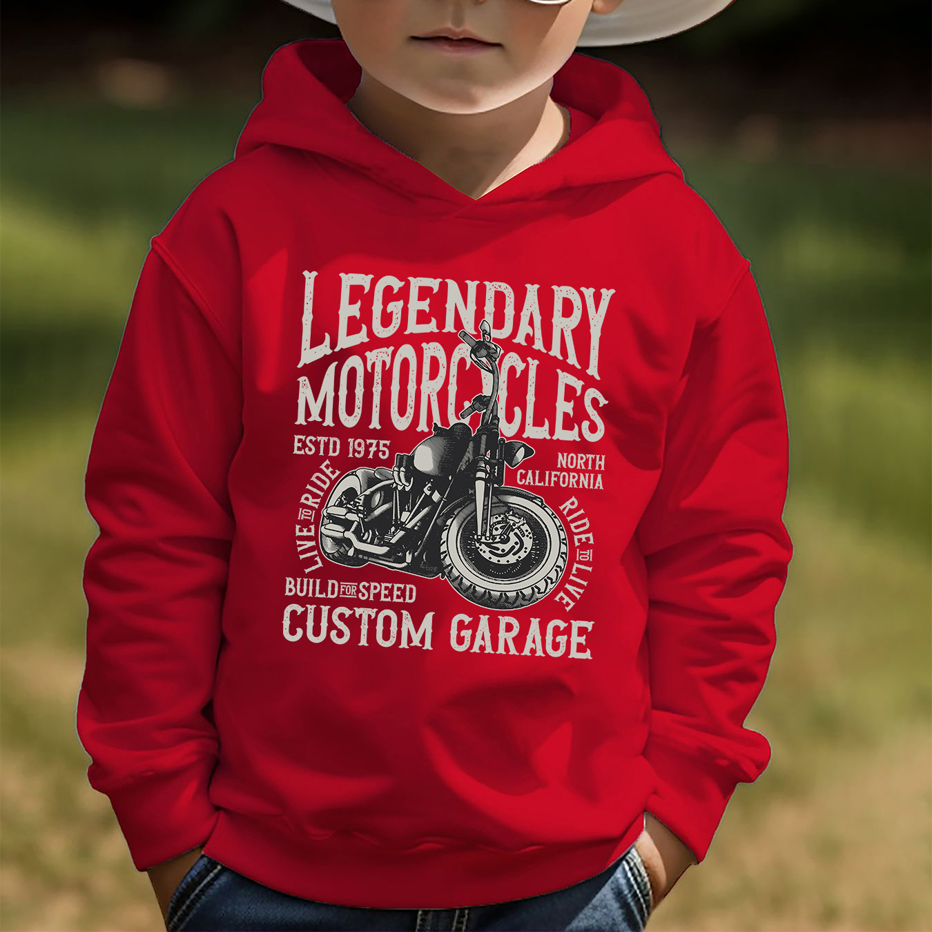 

Legendary Motorcycle Print Boys Kids Casual Creative Hoodie Pullover Sweatshirt, Hooded Long Sleeve Crew Neck Tops, Children's Trendy Clothing Outdoor