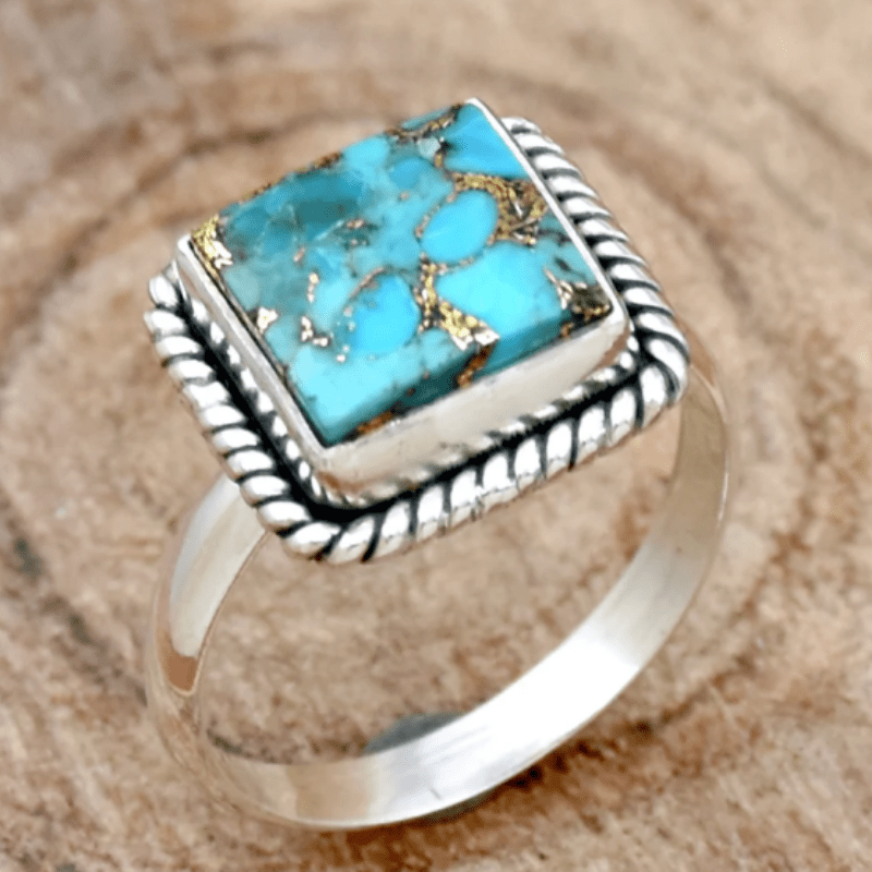 Mens square on sale turquoise ring