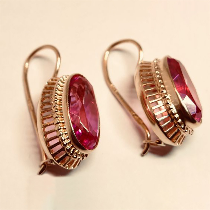 

Oval Synthetic Gems Inlaid Hoop Earrings Retro Bohemian Style Zinc Alloy Jewelry Trendy Female Ear Ornaments Banquet Earrings