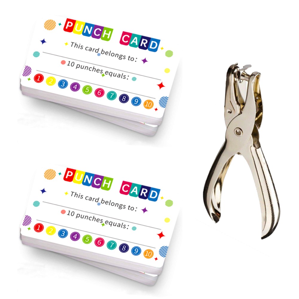 100Pcs Punch Cards With Hole Puncher My Reward Cards for Classroom