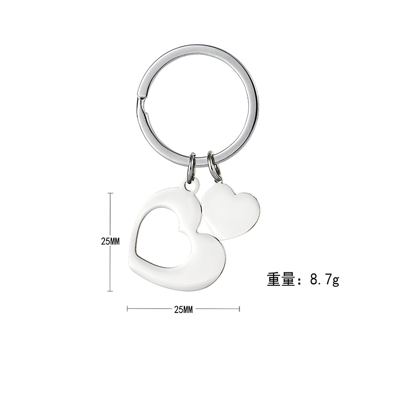 New Cross-border Stainless Steel Couple Keychain, Smooth Hollowed-out Large And Small Hearts, A Pair Of Bag Pendants, Small Gifts
