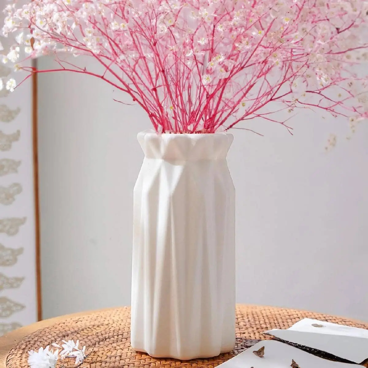 

1pc Simple Plastic Vase, Imitation Ceramic Vase For Home Decoration Flower Art