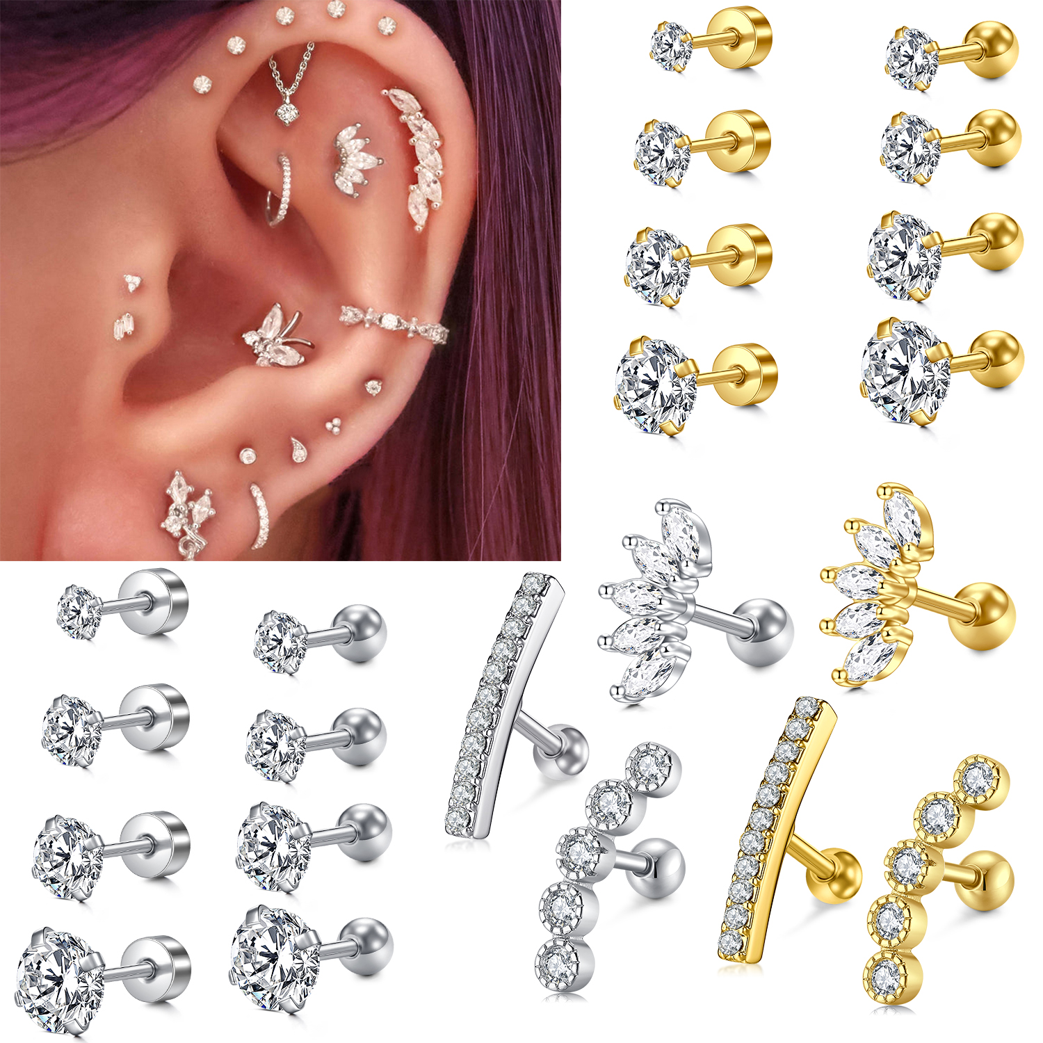 Ear piercing earrings set / Cartillage Earrings Batch 2 | Shopee Philippines-sgquangbinhtourist.com.vn