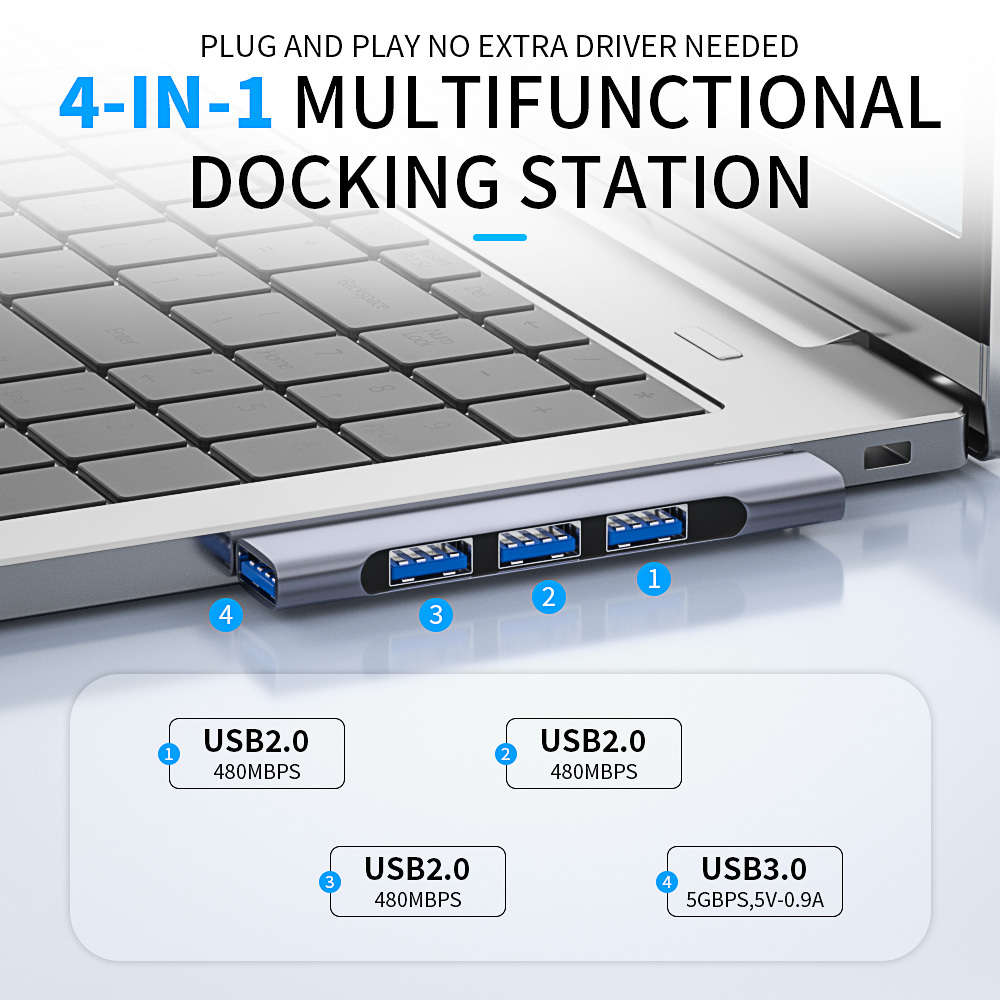 

4 In 1 Usb-c Hub Universal Usb 3.0 Docking Station High Speed Splitter Otg Adapter For Laptop Pc Accessories
